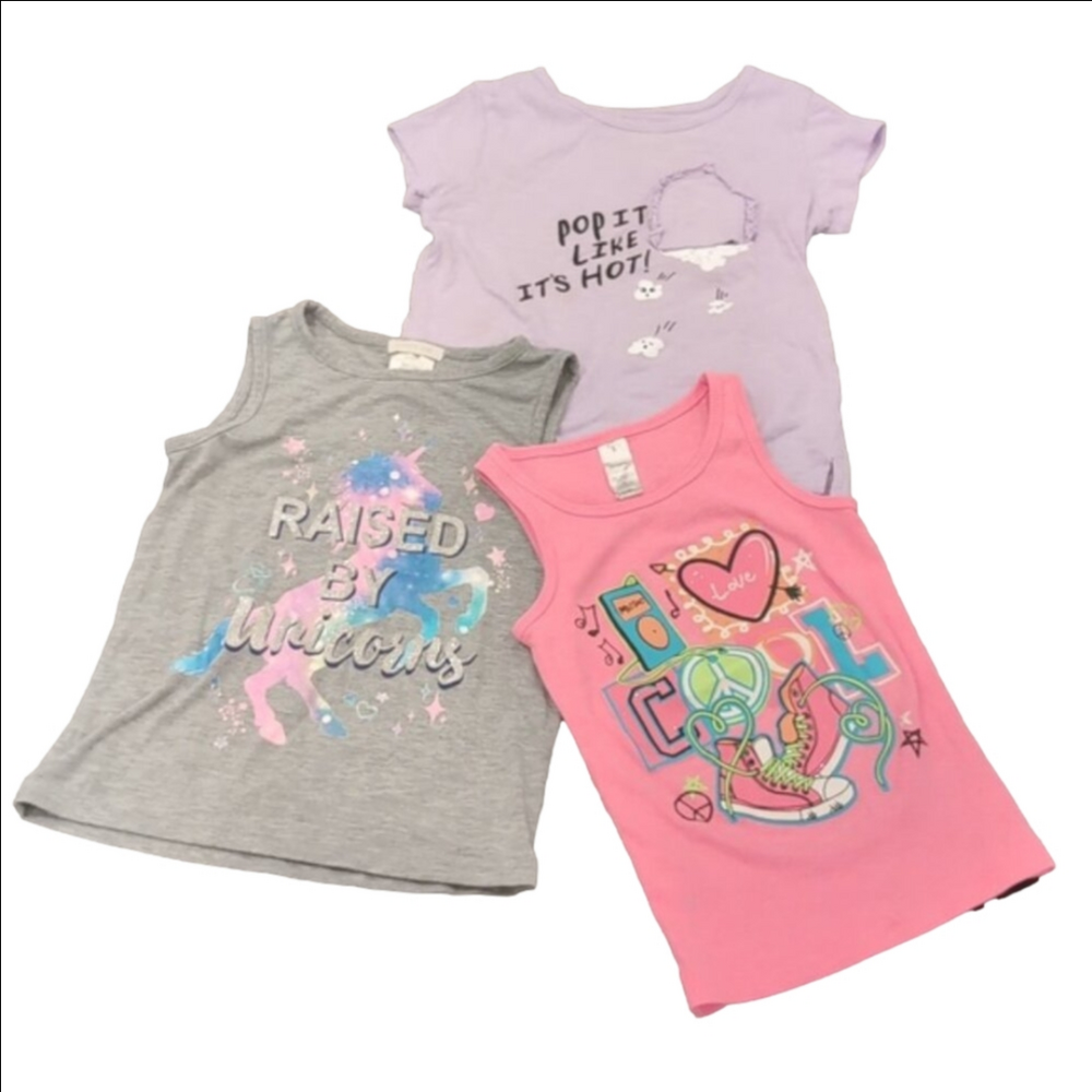 Bundle Of 3 Tshirts Tank Top Summer Neon Unicorn Glitter George Okie Dokie